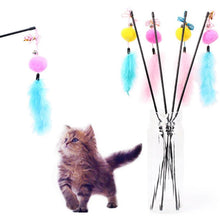 Load image into Gallery viewer, Pet Cat Teaser Furry Ball Feather Toys Cat Wand Cat Catcher Teaser Sticks Cat interactive training toys Wholesale noDC26