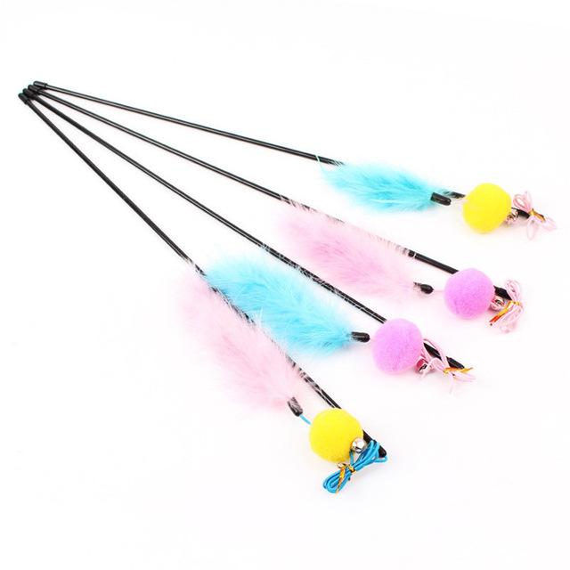 Pet Cat Teaser Furry Ball Feather Toys Cat Wand Cat Catcher Teaser Sticks Cat interactive training toys Wholesale noDC26